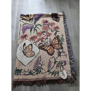 Country Classics Butterfly Floral Tapestry Throw Blanket Fringe Made In USA NWT